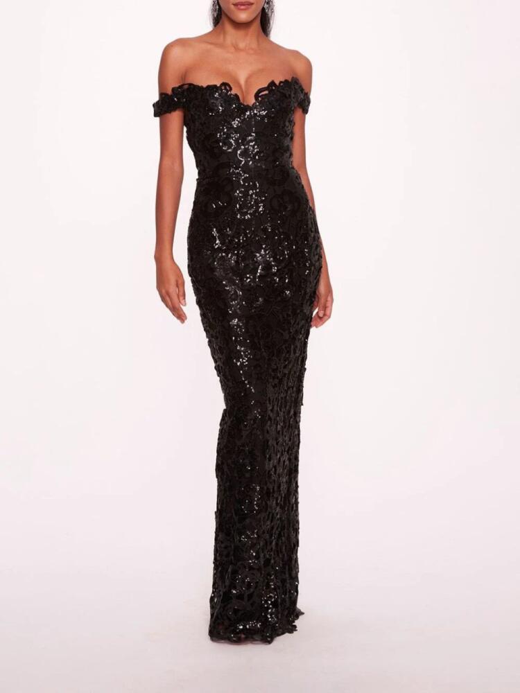 Marchesa Notte sequin sweetheart-neck gown - Black Cover