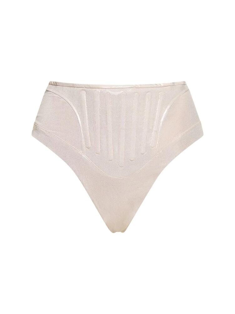 MUGLER Lamé Jersey High Rise Bikini Bottoms Cover