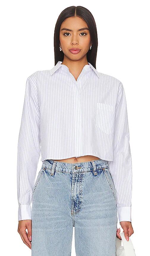 Good American Crop Uniform Shirt in White Cover