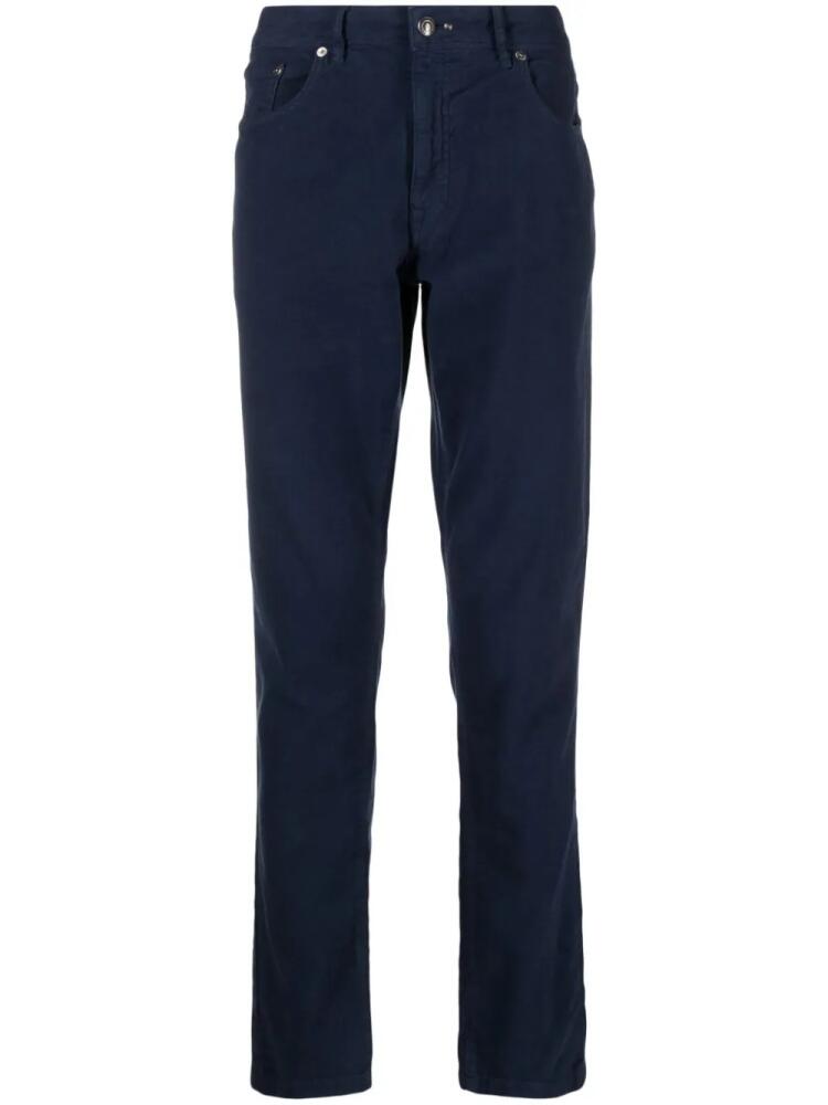 Hackett Moleskin logo-patch straight-leg cotton trousers - Blue Cover