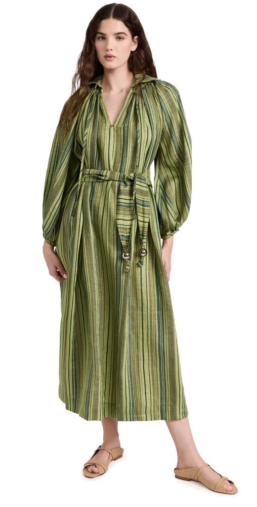 Lisa Marie Fernandez Poet Dress Green Striped Linen Cover