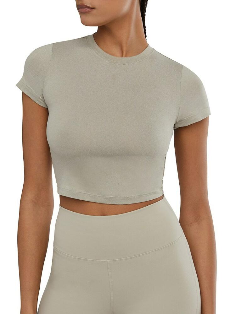 WeWoreWhat Women's Short Sleeve Active Crop Top - Stone Cover