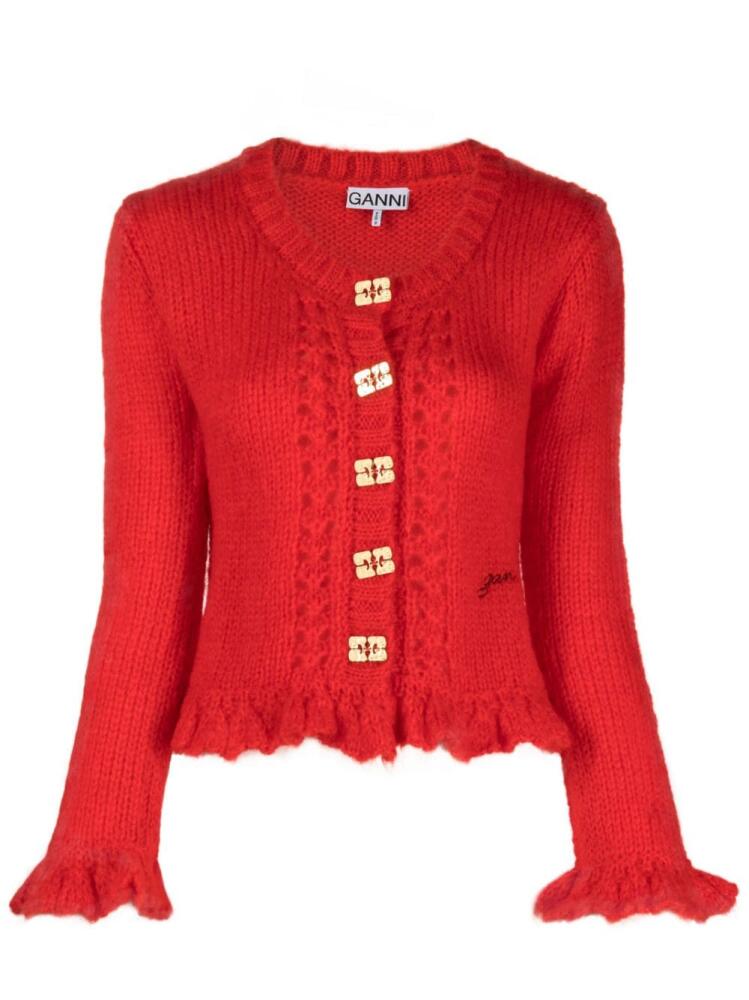 GANNI Mohair butterfly-button cardigan - Red Cover