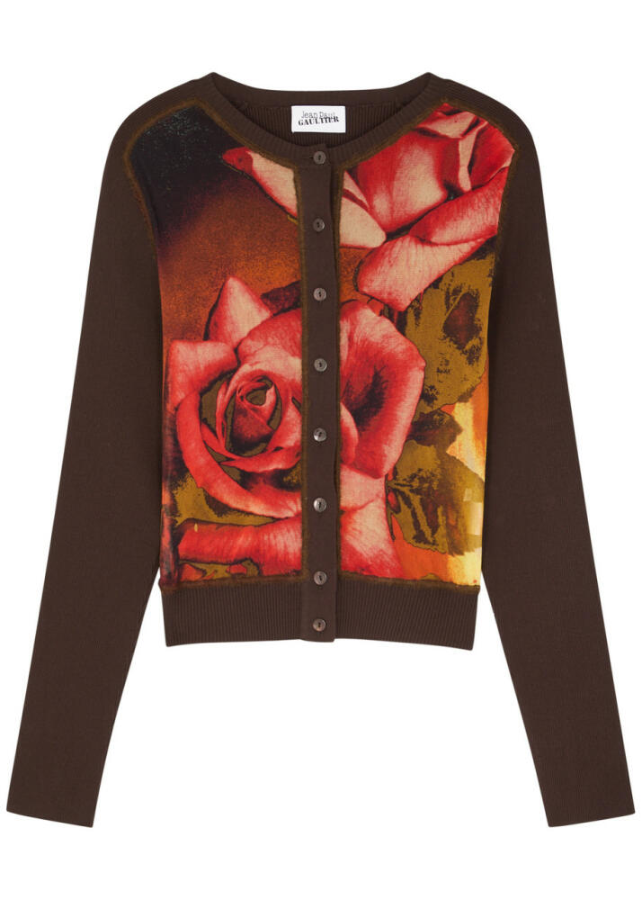 Jean Paul Gaultier Roses Printed Tulle and Knitted Cardigan - Brown Cover