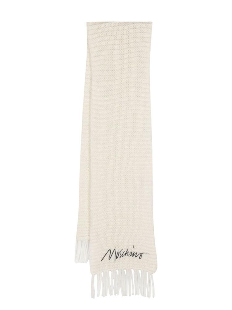 Moschino fringed logo-embroidered scarf - White Cover