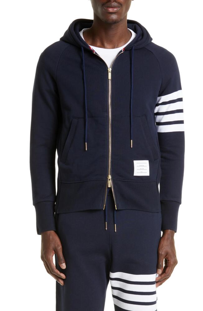 Thom Browne Classic 4-Bar Zip Cotton Hoodie in Navy Cover