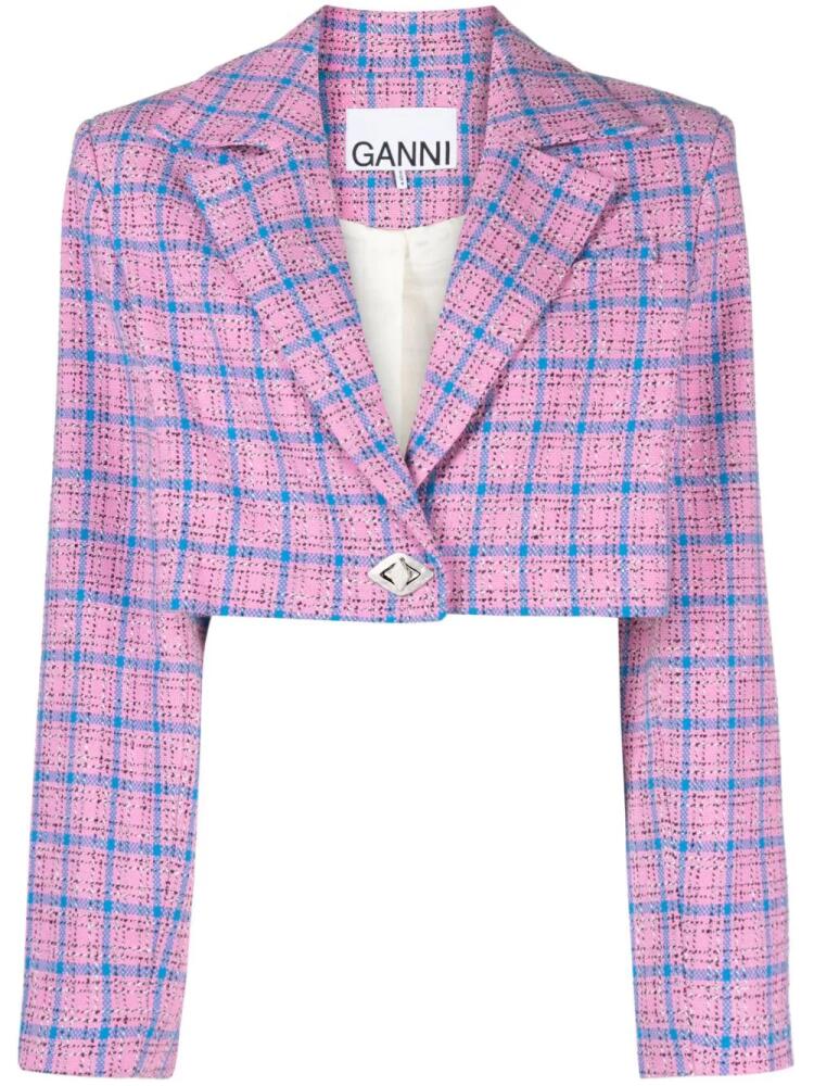 GANNI checked cropped blazer - Pink Cover