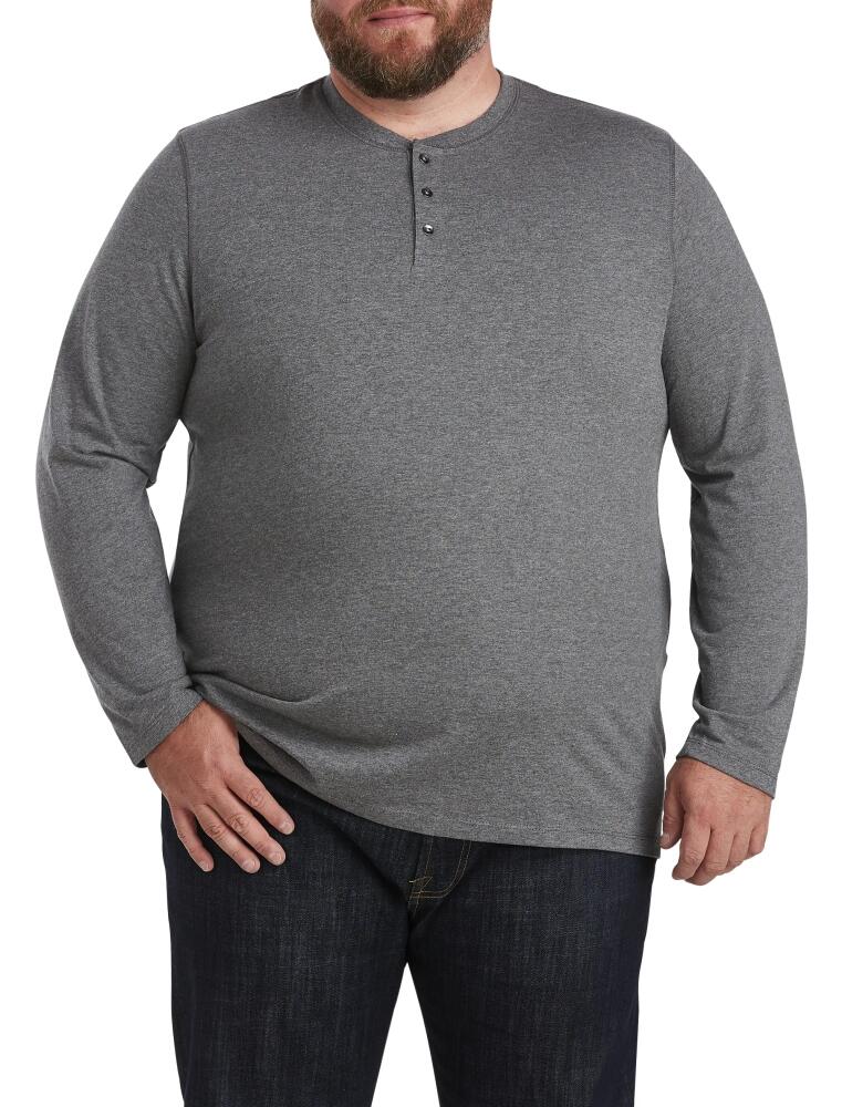 Harbor Bay by DXL Wicking Long-Sleeve Henley Shirt in Granite Heather Cover