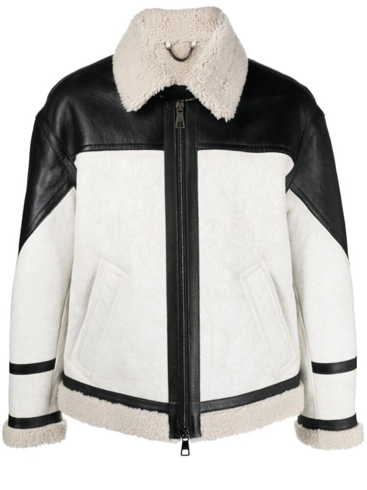 Neil Barrett faux-shearling trim leather jacket - White Cover