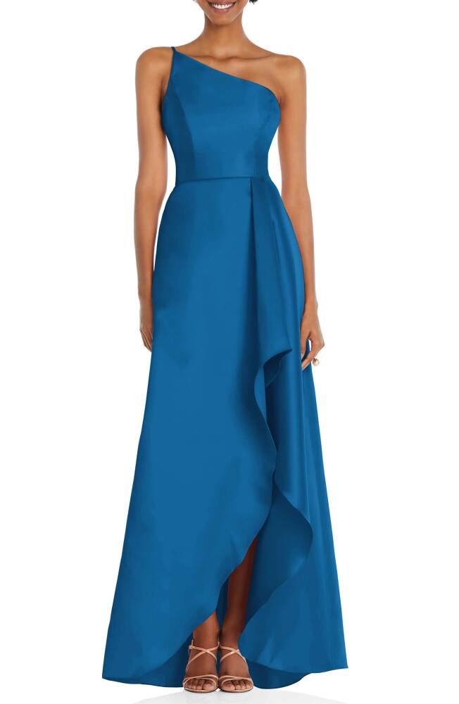 Alfred Sung One-Shoulder Satin Gown in Classic Blue Cover