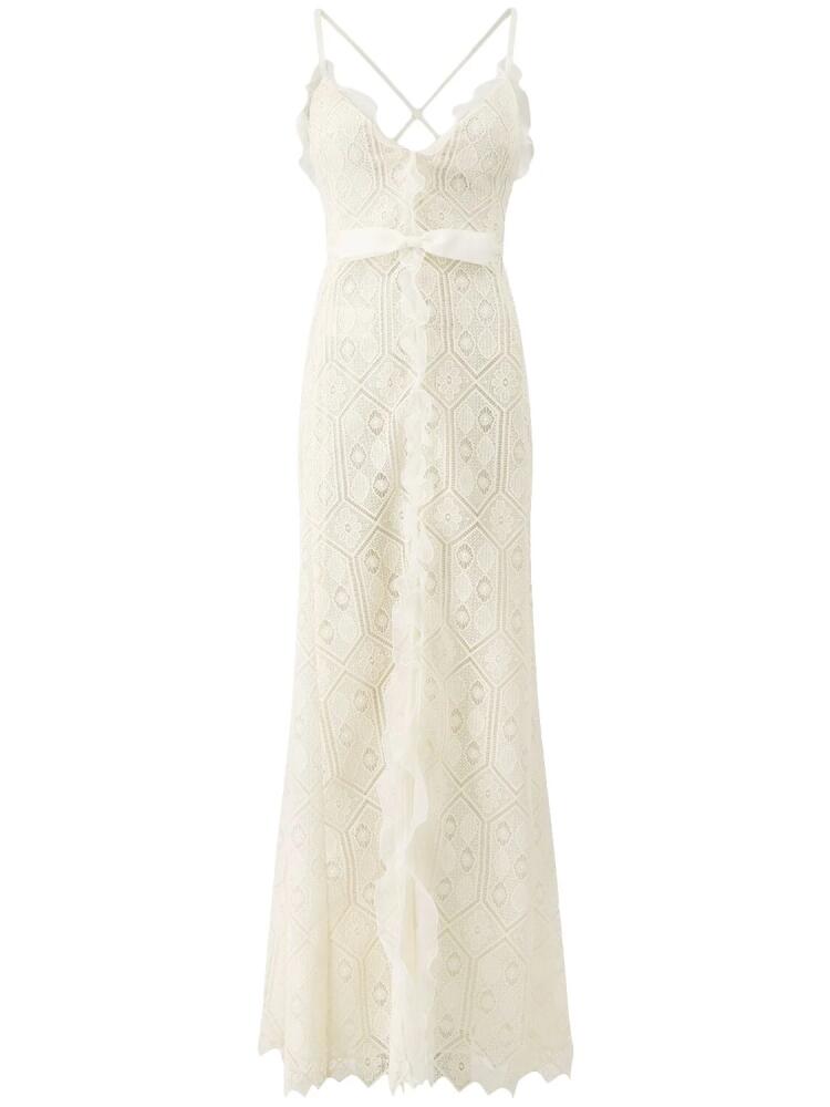 GIAMBATTISTA VALLI Macramé Ruched Maxi Dress W/ Bow Cover