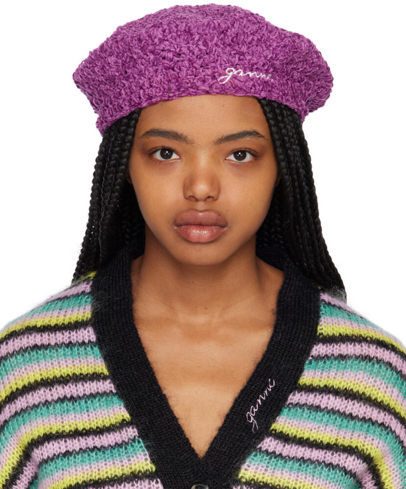 GANNI Purple Crocheted Beret Cover