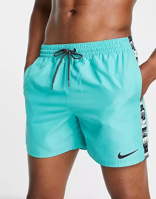 Nike Swimming 5 inch Volley logo taping swim shorts in green-Blue Cover