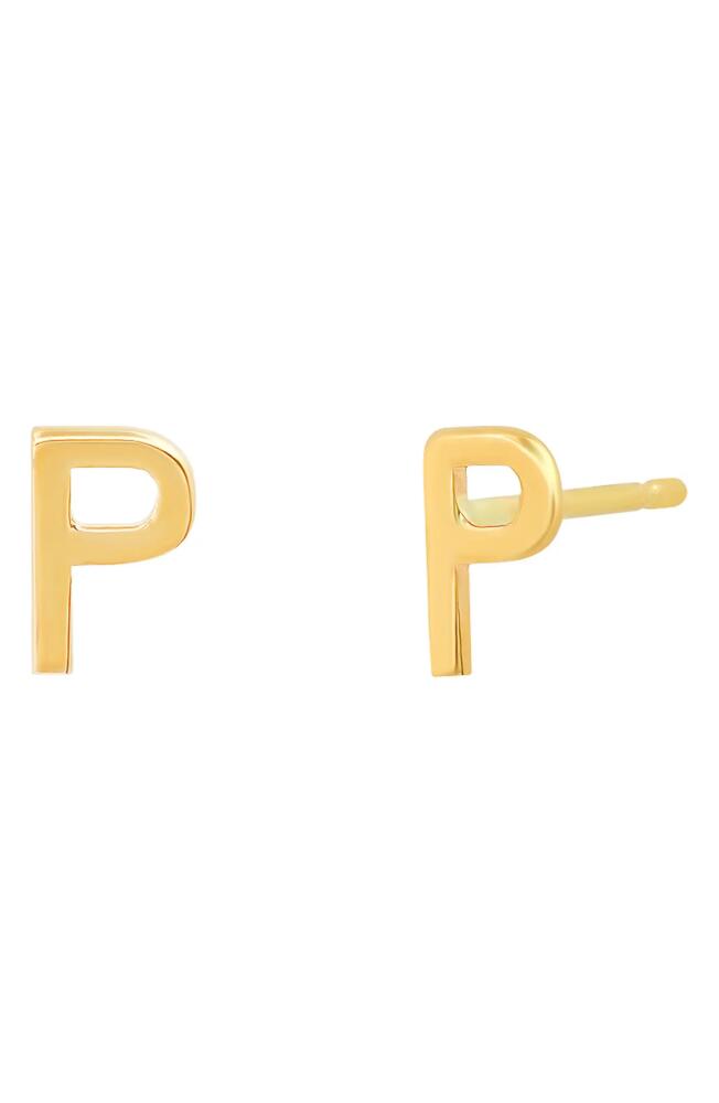 BYCHARI Large Initial Stud Earrings in 14K Yellow Gold-P Cover