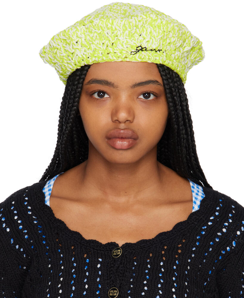 GANNI Green & White Crocheted Beret Cover