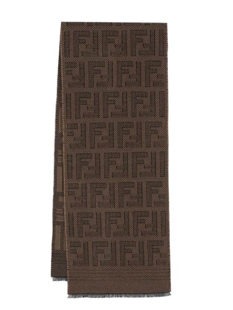 FENDI FF monogram-pattern frayed scarf - Brown Cover