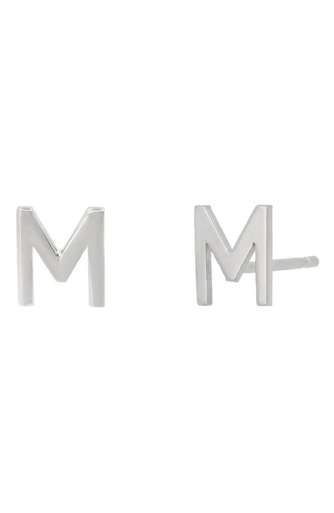 BYCHARI Large Initial Stud Earrings in 14K White Gold-M Cover