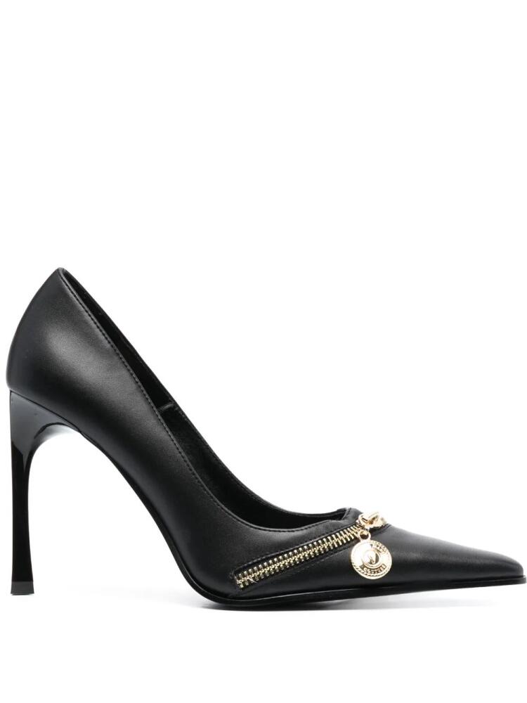 Versace Jeans Couture 95mm logo-plaque pointed-toe pumps - Black Cover