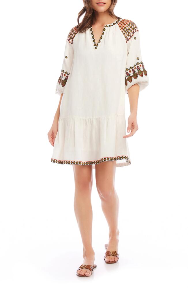 Karen Kane Embroidered Linen Blend Dress in White Multi Color Cover