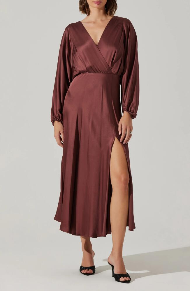 ASTR the Label Kimiko Long Sleeve Faux Wrap Dress in Mulberry Cover