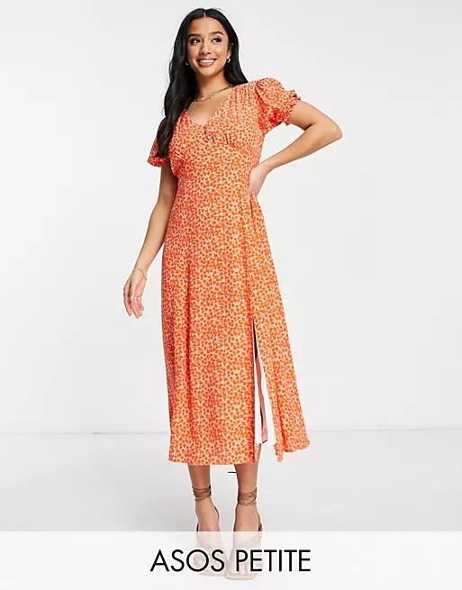 Ever New Petite tea midi dress in orange floral Cover