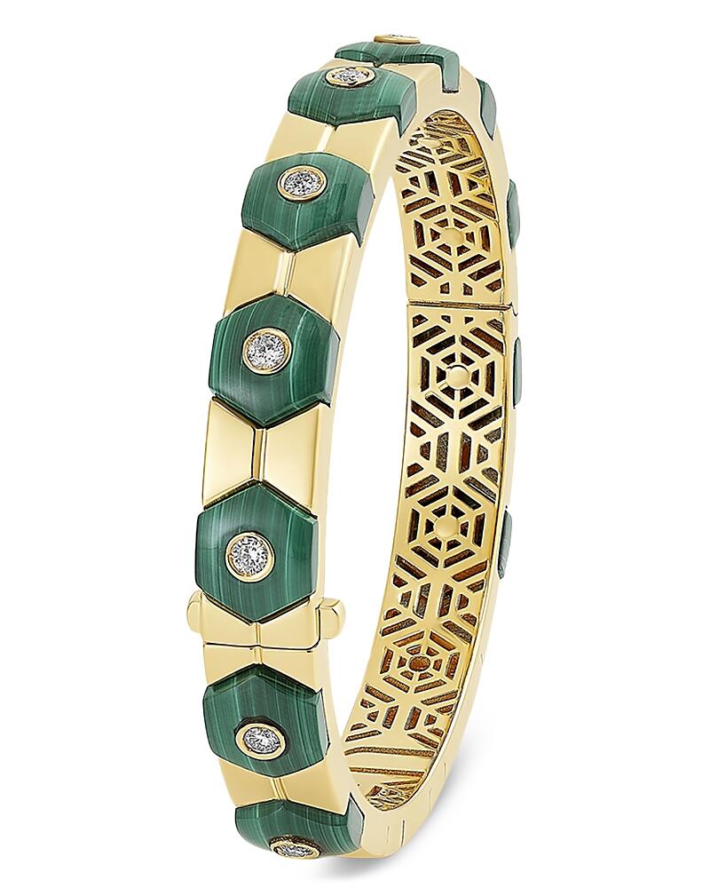 Miseno Jewelry 18K Yellow Gold Baia Malachite & Diamond Bangle Bracelet Cover