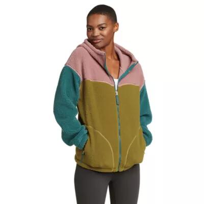 Eddie Bauer Women's We Wander Faux Shearling Fleece Hooded Jacket - Color Blocked Cover