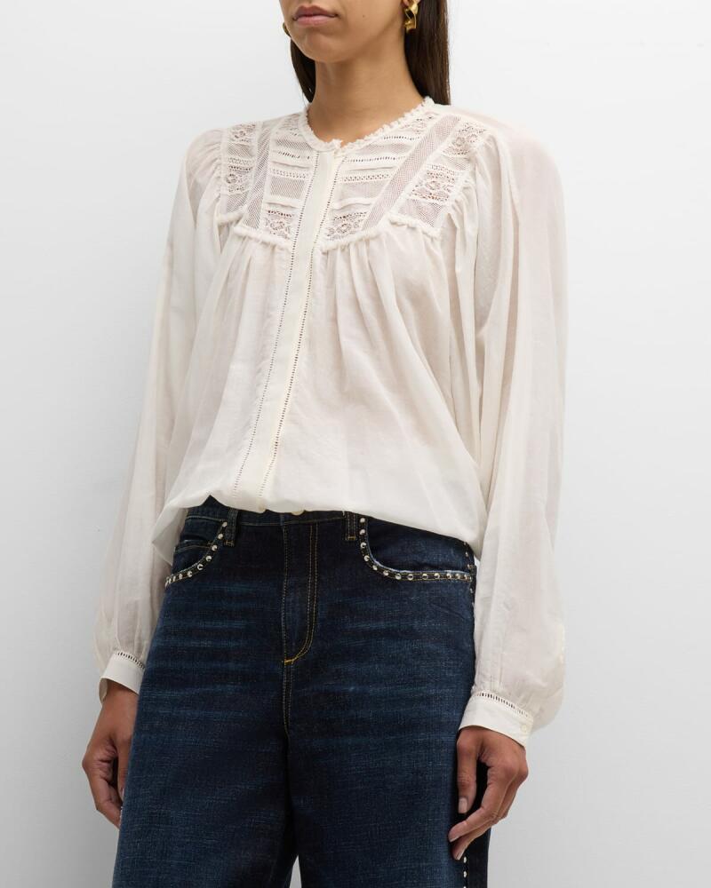 DOROTHEE SCHUMACHER Stunning Dream Ruched Lace-Yoke Blouse Cover