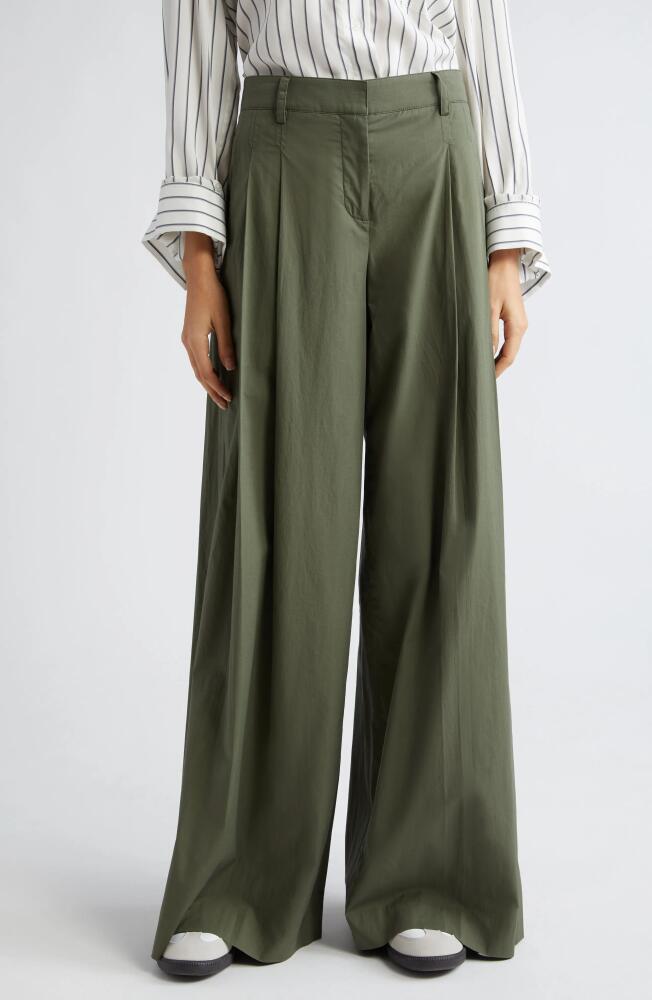 TWP Didi Pleated Stretch Cotton Poplin Wide Leg Pants in Olive Night Cover