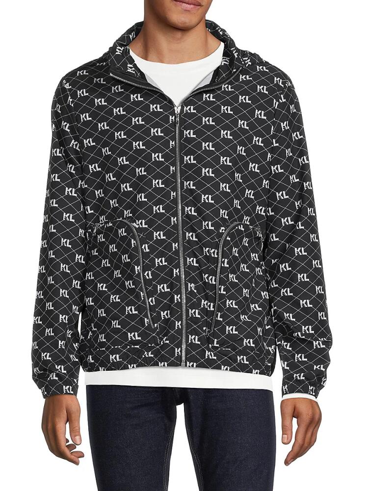 Karl Lagerfeld Paris Men's Monogram Packable Hooded Jacket - Black White Cover