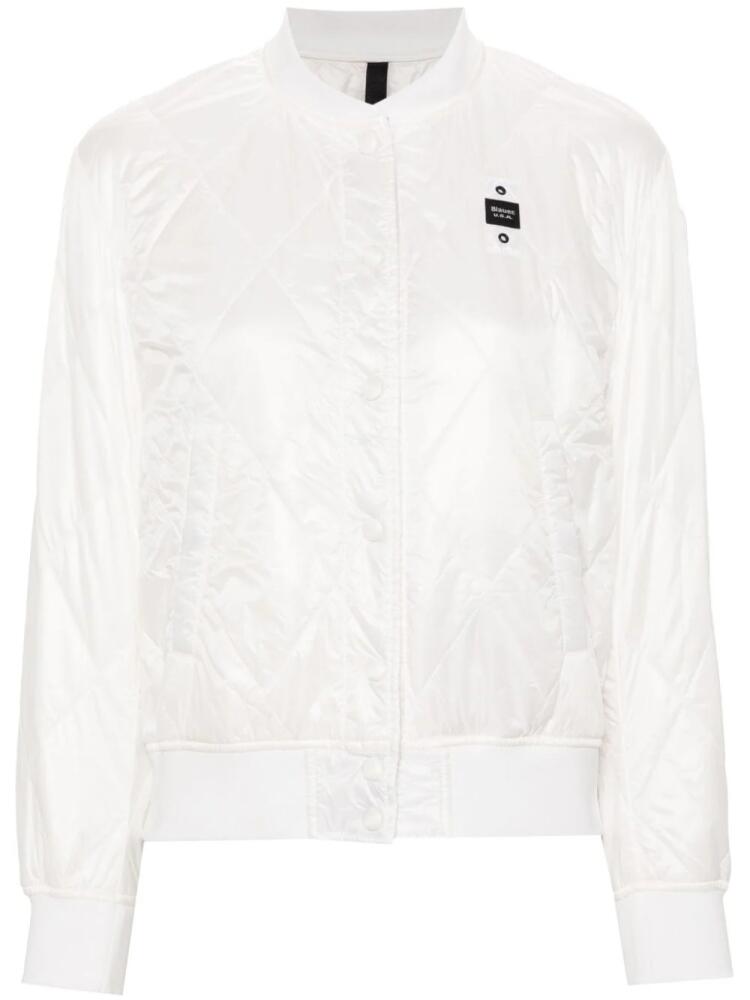 Blauer logo-patch quilted bomber jacket - White Cover