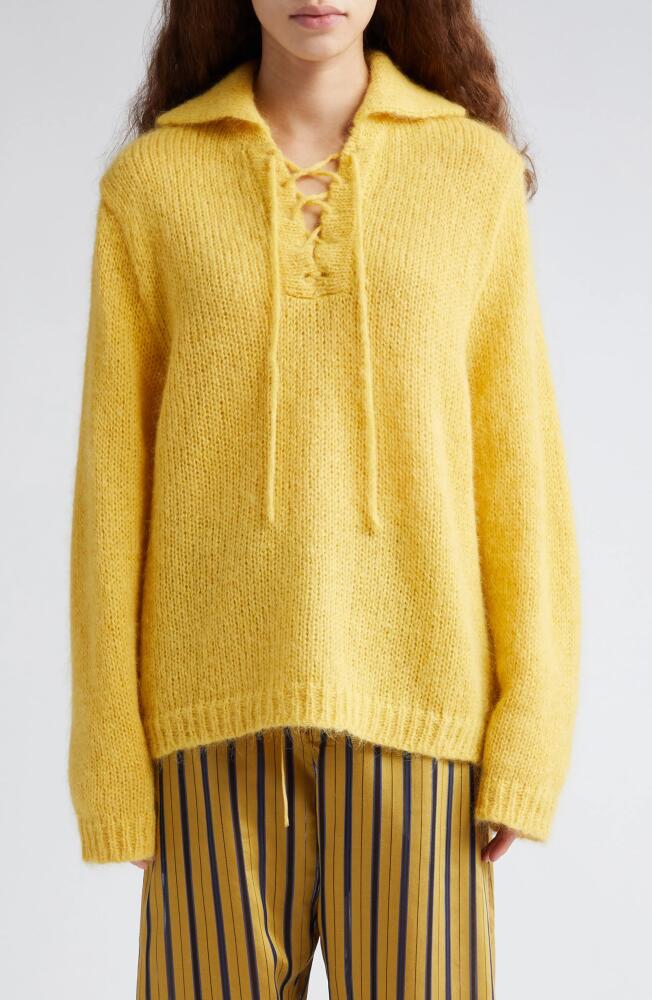 Bode Alpine Tie Neck Sweater in Yellow Cover