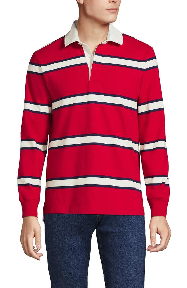 Lands' End Long Sleeve Rugby Shirt in Burgundy Rugby Stripe Cover