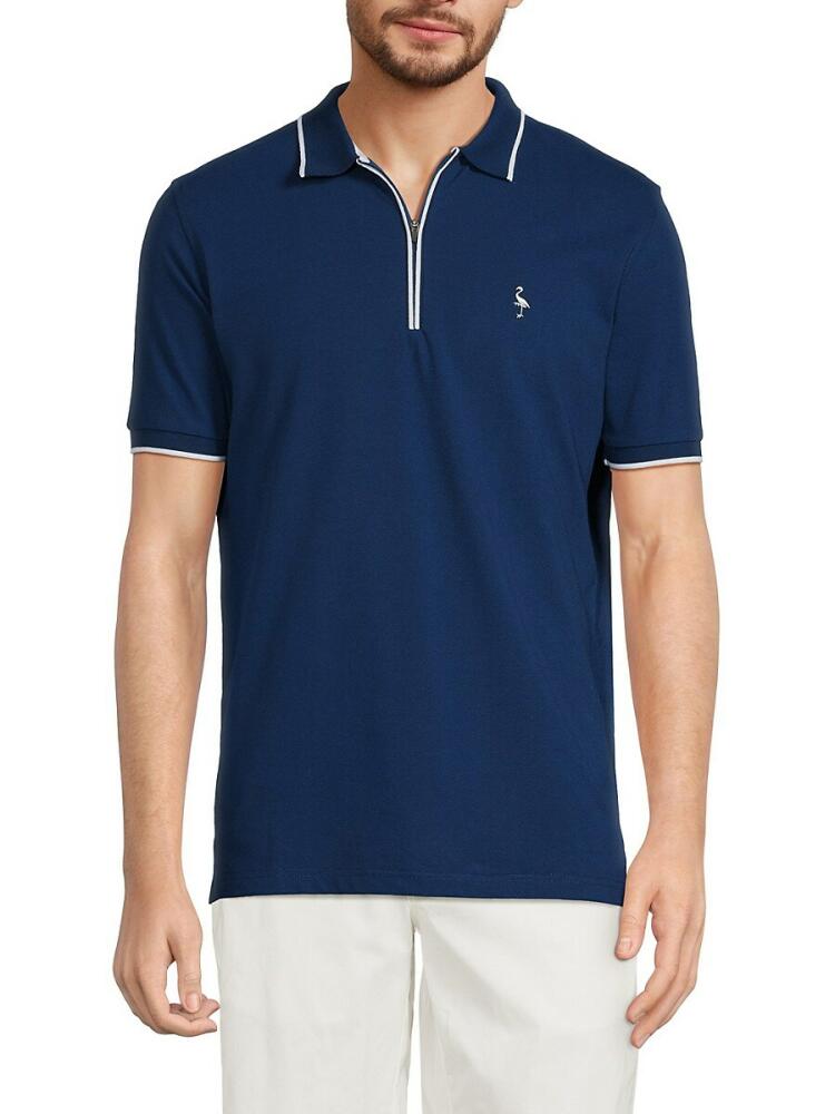 TailorByrd Men's Tipped Performance Zip Polo - Navy Cover