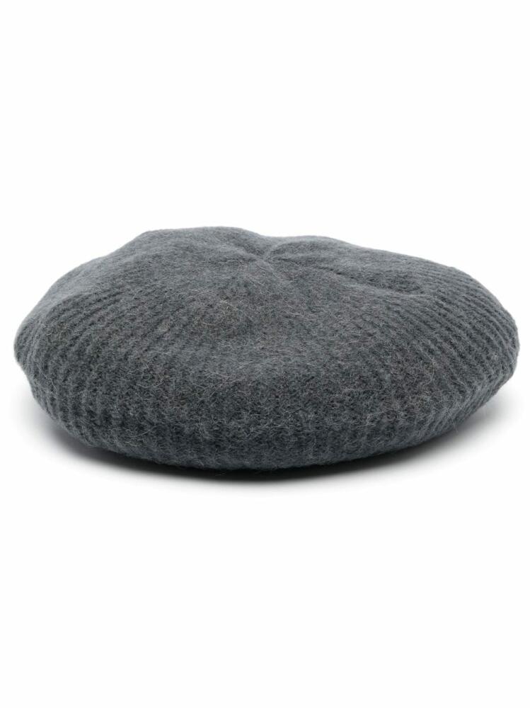 GANNI logo-patch felted beret - Grey Cover