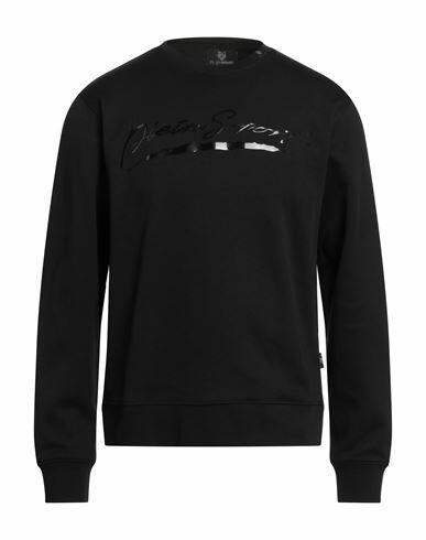 Plein Sport Man Sweatshirt Black Cotton, Polyester Cover