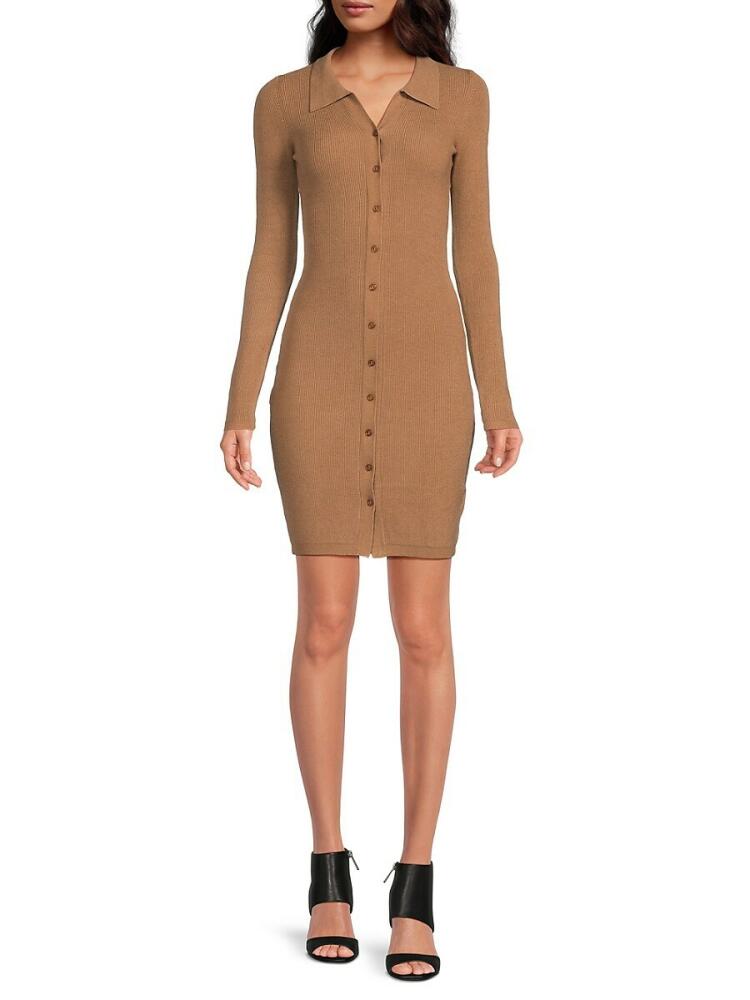 Lea & Viola Women's Rib Knit Bodycon Mini Dress - Camel Cover