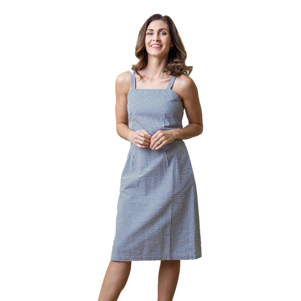 Hope & Henry Womens' Seersucker Sheath Dress in Navy Gingham Seersucker Cover