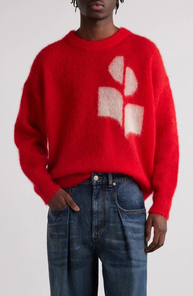 Isabel Marant Drany Logo Oversize Wool & Mohair Blend Crewneck Sweater in Red Cover