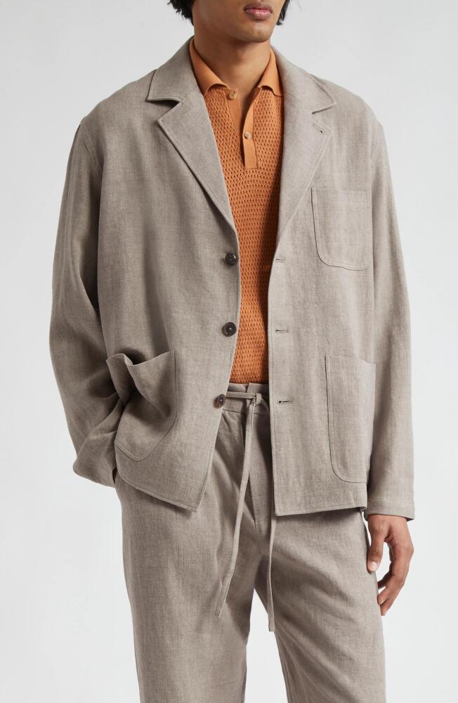 De Bonne Facture Traveler Notch Lapel Wool Jacket in Taupe Cover