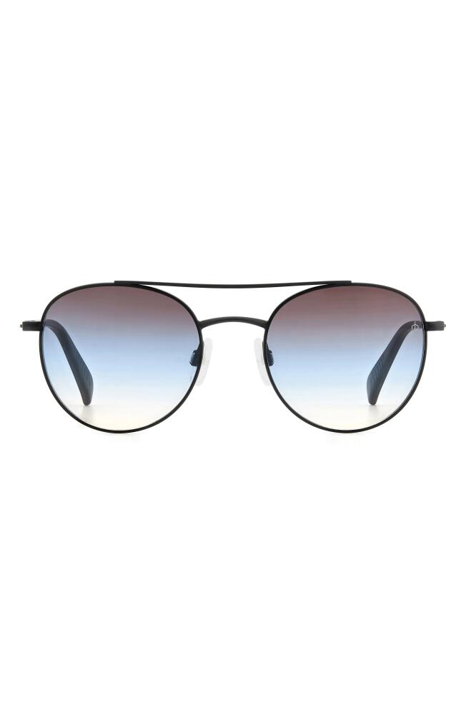 rag & bone 51mm Round Sunglasses in Matte Black/Brown Blue Cover