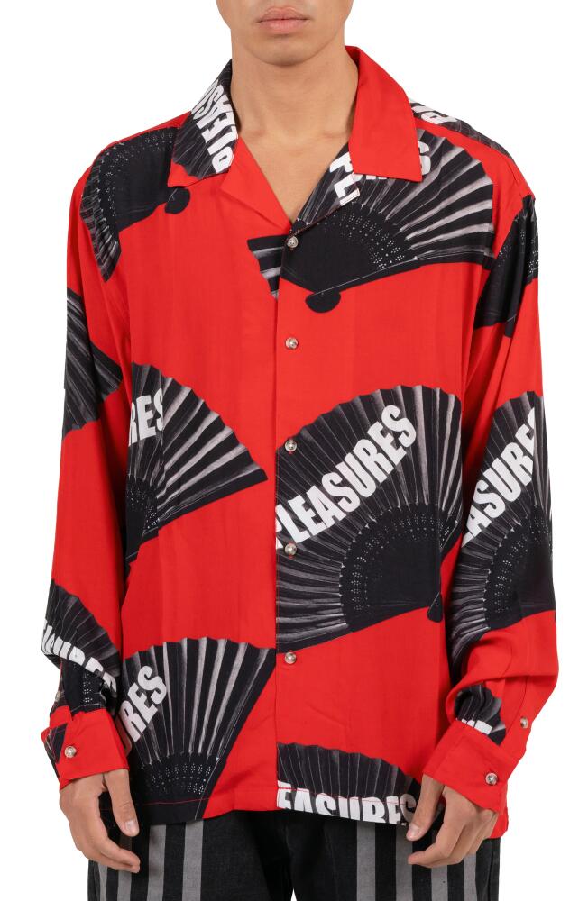 PLEASURES Fans Print Button-Up Shirt in Red Cover