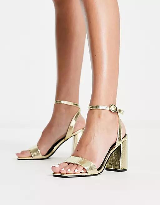 RAID Wink square toe block heeled sandals in gold Cover