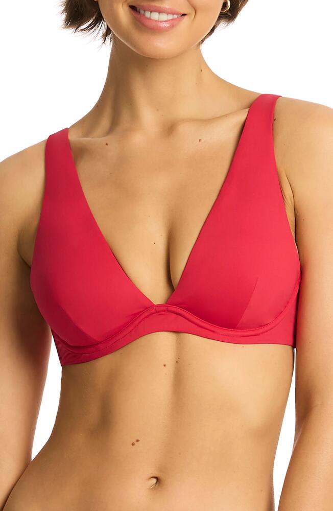 Sea Level Essentials Longline Triangle Bikini Top in Red Cover