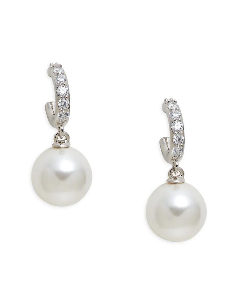 Adriana Orsini Women's Rhodium Plated, Cubic Zirconia & Simulated Pearl Drop Earrings Cover