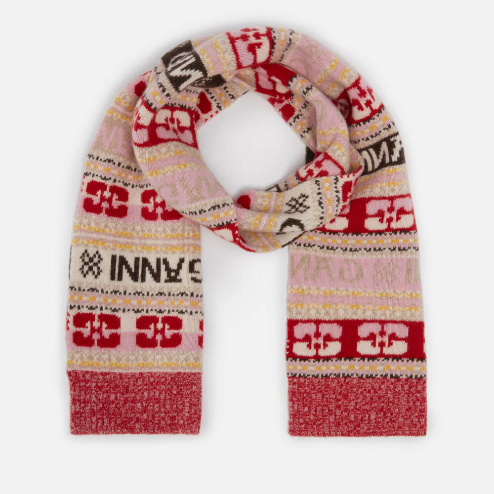 Ganni Logo-Intarsia Wool-Blend Scarf Cover