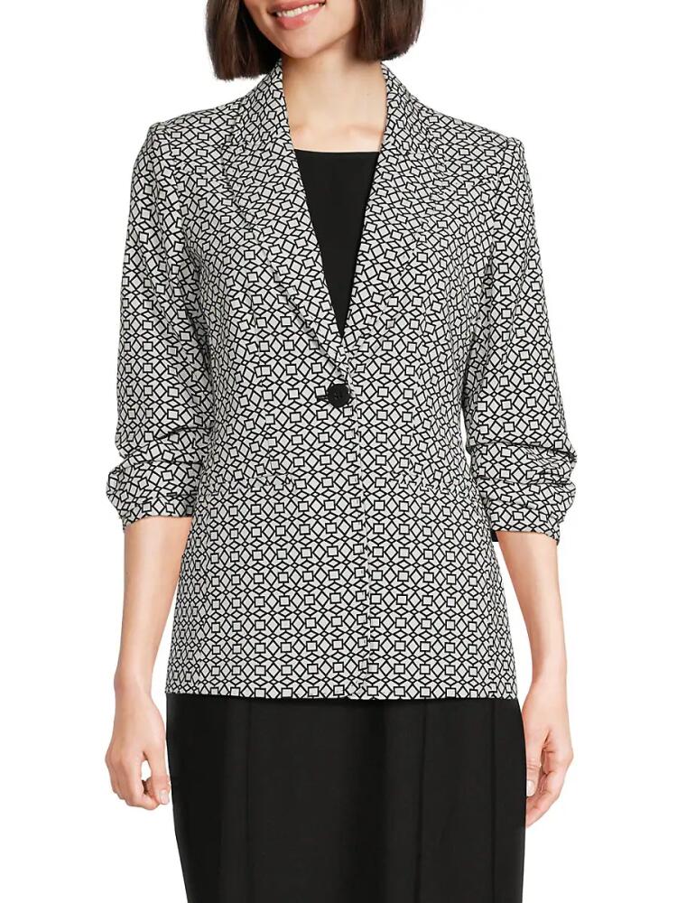 Elie Tahari Women's Jenna Geometric Scruched Blazer - Noir White Cover