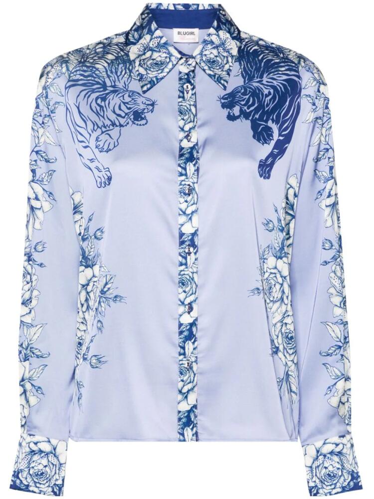 Blugirl tiger-print satin shirt - Blue Cover