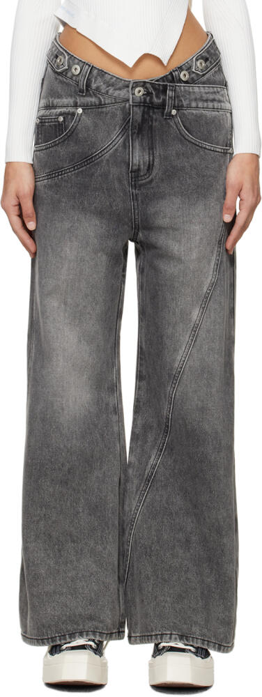 Feng Chen Wang Gray Cross Waistband Jeans Cover