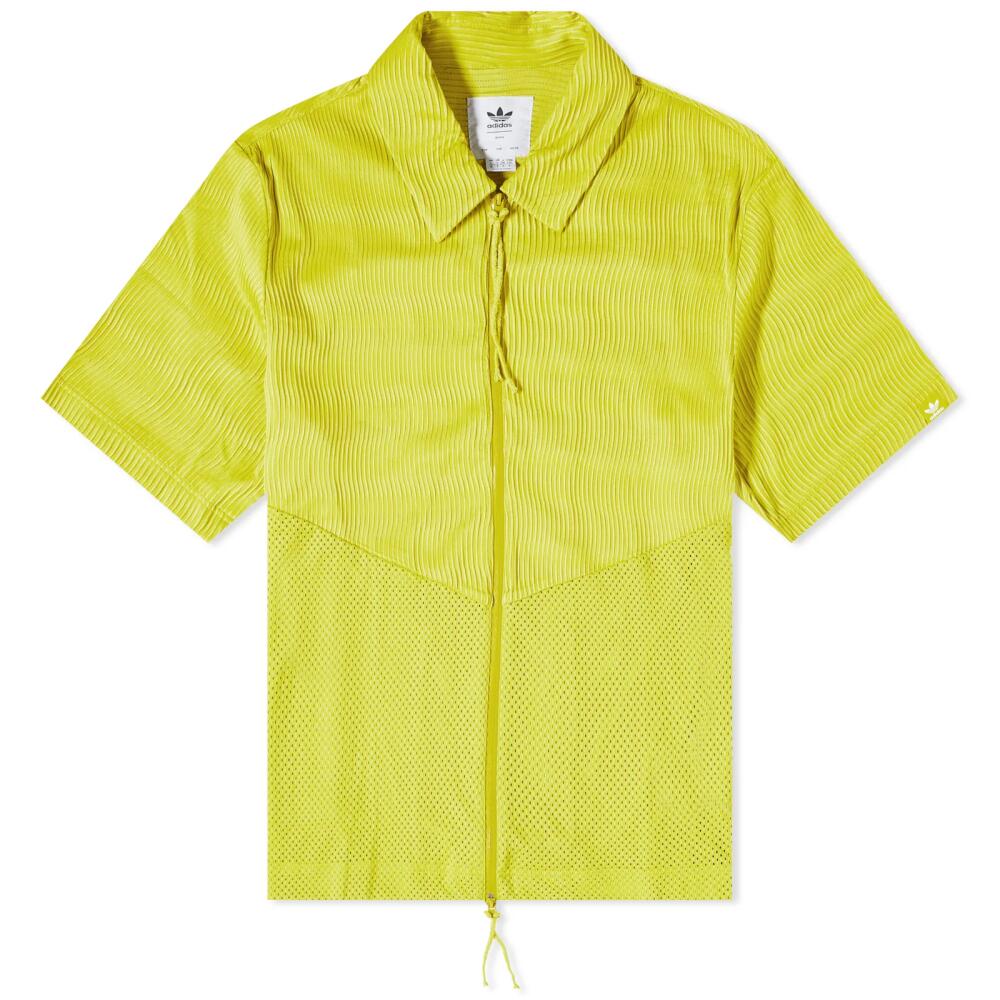 Adidas Men's x SFTM Short Sleeve Zip Shirt in Unity Lime Cover